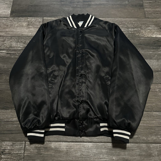 VTG 80s BEAVER BAY MINNESOTA JOHN BEARGREASE BLACK SATIN BOMBER JACKET XL NATURE Yesterday's Fits Clothing Fashion Vintage Streetwear Fashion Item
