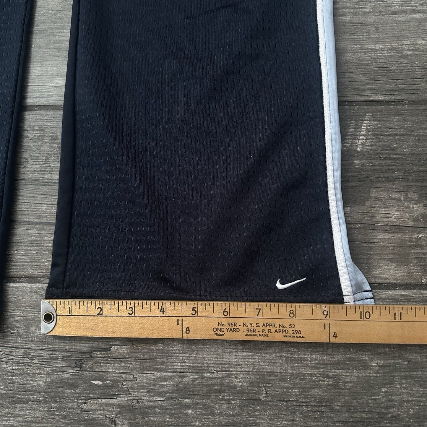 Y2K NIKE ATHLETIC MESH STRAIGHT TRACK PANTS GYM NAVY BLUE STRIPE SZ L WMNS Yesterday's Fits Clothing Fashion Vintage Streetwear Fashion Item