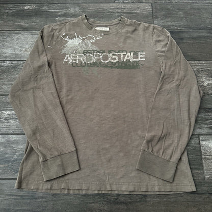 Y2K AEROPOSTALE KHAKI LONG SLEEVE SURF SKATE T-SHIRT SZ XL DISTRESSED SPELL OUT Yesterday's Fits Clothing Fashion Vintage Streetwear Fashion Item