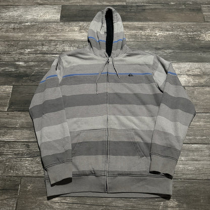 Y2K QUIKSILVER SHERPA LINED FULL ZIP SURF HOODIE SWEATSHIRT GREY STRIPED SZ XL Yesterday's Fits Clothing Fashion Vintage Streetwear Fashion Item