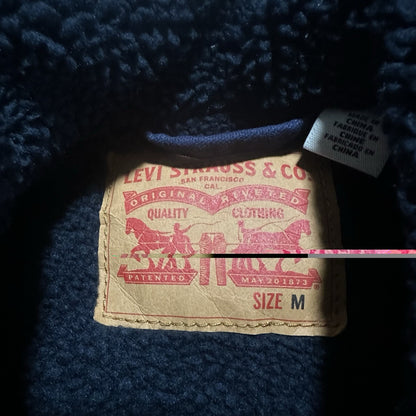 LEVIS STRAUSS NAVY BLUE SHERPA LINED TRUCKER JACKET SZ M COAT BUTTON UP Yesterday's Fits Clothing Fashion Vintage Streetwear Fashion Item