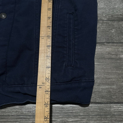 LEVIS STRAUSS NAVY BLUE SHERPA LINED TRUCKER JACKET SZ M COAT BUTTON UP Yesterday's Fits Clothing Fashion Vintage Streetwear Fashion Item