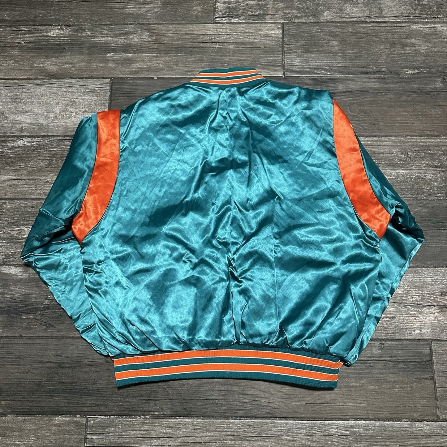 VTG 80s SWINGSTER MIAMI DOLPHINS BLUE ORANGE SATIN BOMBER JACKET XL FOOTBALL Yesterday's Fits Clothing Fashion Vintage Streetwear Fashion Item