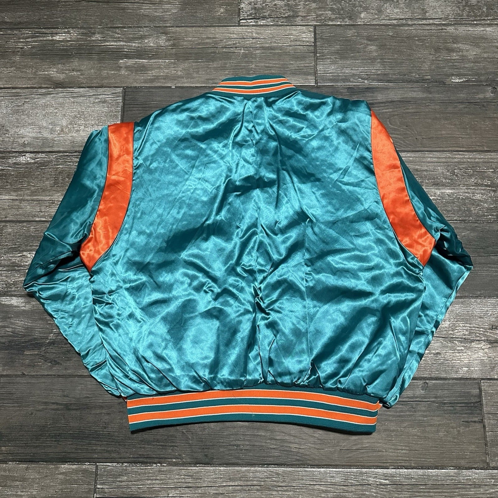 VTG 80s SWINGSTER MIAMI DOLPHINS BLUE ORANGE SATIN BOMBER JACKET XL FOOTBALL Yesterday's Fits Clothing Fashion Vintage Streetwear Fashion Item