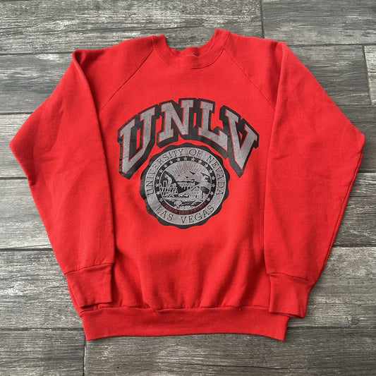 VTG 80s UNLV RUNNIN REBELS RED SILVER BLACK CREWNECK SWEATSHIRT SZ L USA MADE Yesterday's Fits Clothing Fashion Vintage Streetwear Fashion Item
