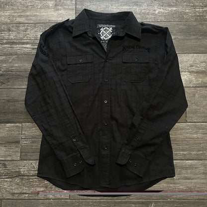 Y2K XTREME COUTURE BLACK LONG SLEEVE BUTTON UP GRUNGE EMO EMBROIDERED SHIRT XL Yesterday's Fits Clothing Fashion Vintage Streetwear Fashion Item