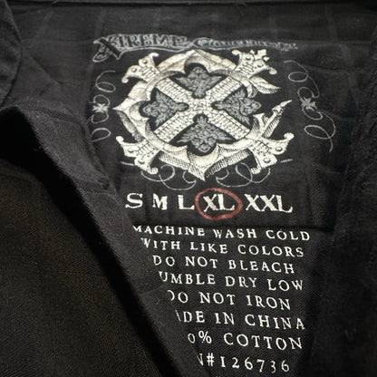 Y2K XTREME COUTURE BLACK LONG SLEEVE BUTTON UP GRUNGE EMO EMBROIDERED SHIRT XL Yesterday's Fits Clothing Fashion Vintage Streetwear Fashion Item