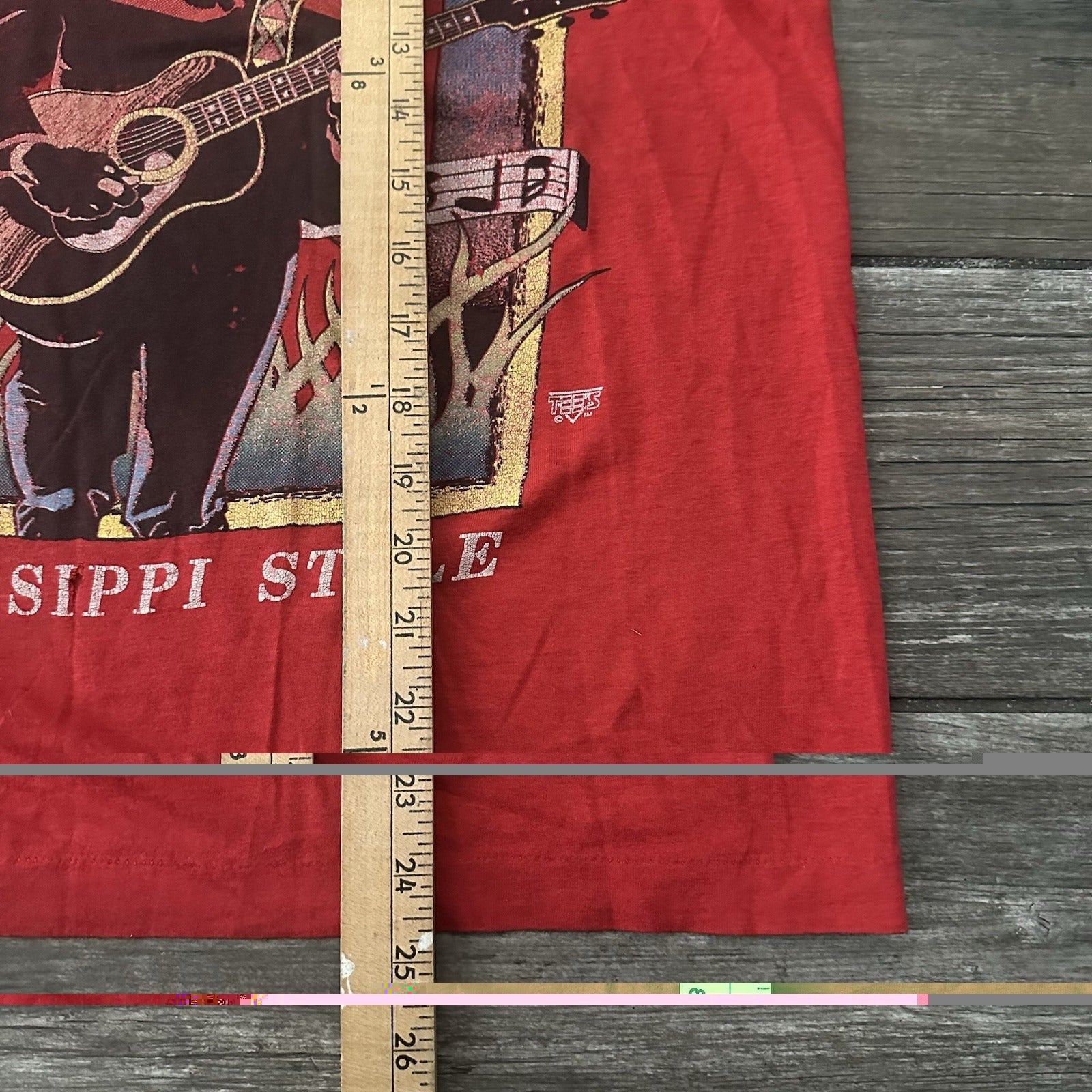 VTG 80s COUNTRY MUSIC MISSISSIPPI STYLE RED PAPER THIN T-SHIRT FITS SZ S COWBOY Yesterday's Fits Clothing Fashion Vintage Streetwear Fashion Item