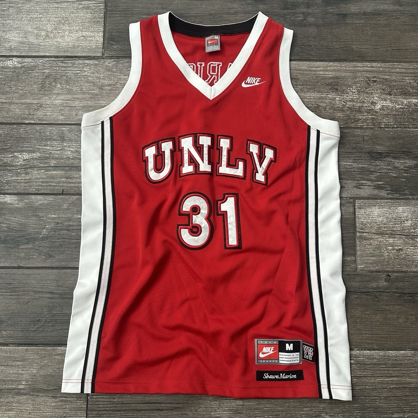 VTG NIKE UNLV RUNNIN REBELS SHAWN MARION BASKETBALL JERSEY RED WHITE SZ M Yesterday's Fits Clothing Fashion Vintage Streetwear Fashion Item