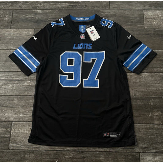NWT $130 NIKE DETROIT LIONS AIDEN HUTCHINSON FOOTBALL JERSEY MOTOR CITY BLACK L Yesterday's Fits Clothing Fashion Vintage Streetwear Fashion Item