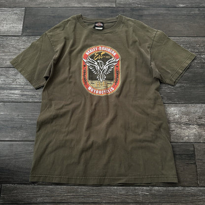 Y2K HARLEY-DAVIDSON MOTORCYCLES VICTORVILLE KHAKI T-SHIRT SZ L Yesterday's Fits Clothing Fashion Vintage Streetwear Fashion Item