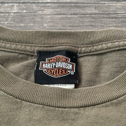Y2K HARLEY-DAVIDSON MOTORCYCLES VICTORVILLE KHAKI T-SHIRT SZ L Yesterday's Fits Clothing Fashion Vintage Streetwear Fashion Item