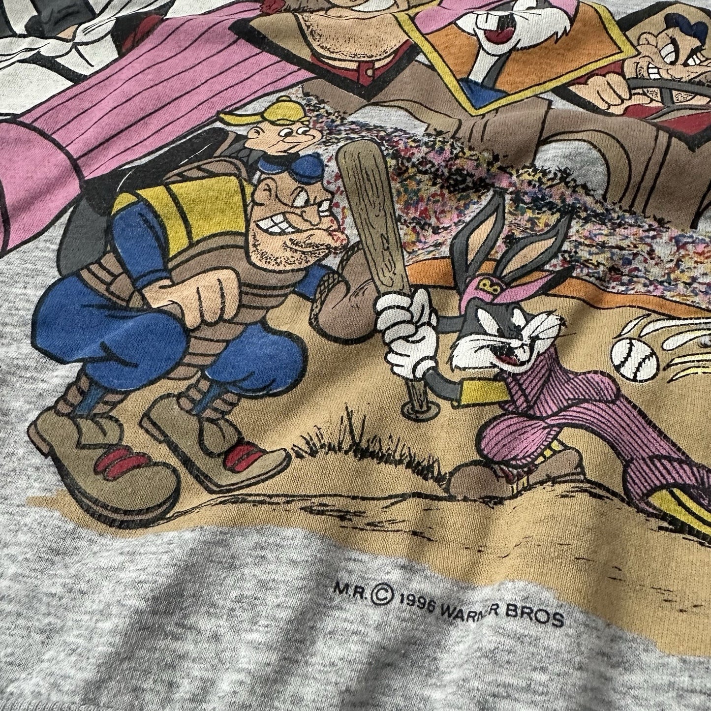 VTG 1996 WARNER BROS LOONEY TUNES BASEBALL PINK GRAY CARTOON HOODIE FITS SZ L Looney Tunes Clothing Fashion Vintage Streetwear Fashion Item