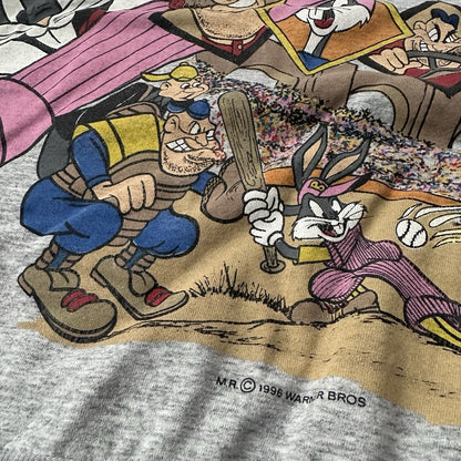 VTG 1996 WARNER BROS LOONEY TUNES BASEBALL PINK GRAY CARTOON HOODIE FITS SZ L Looney Tunes Clothing Fashion Vintage Streetwear Fashion Item