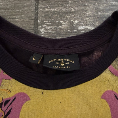 Y2K CHRISTIAN AUDIGIER TATTOO ALL OVER PRINT RHINESTONE BLACK T-SHIRT TEE SZ L Yesterday's Fits Clothing Fashion Vintage Streetwear Fashion Item