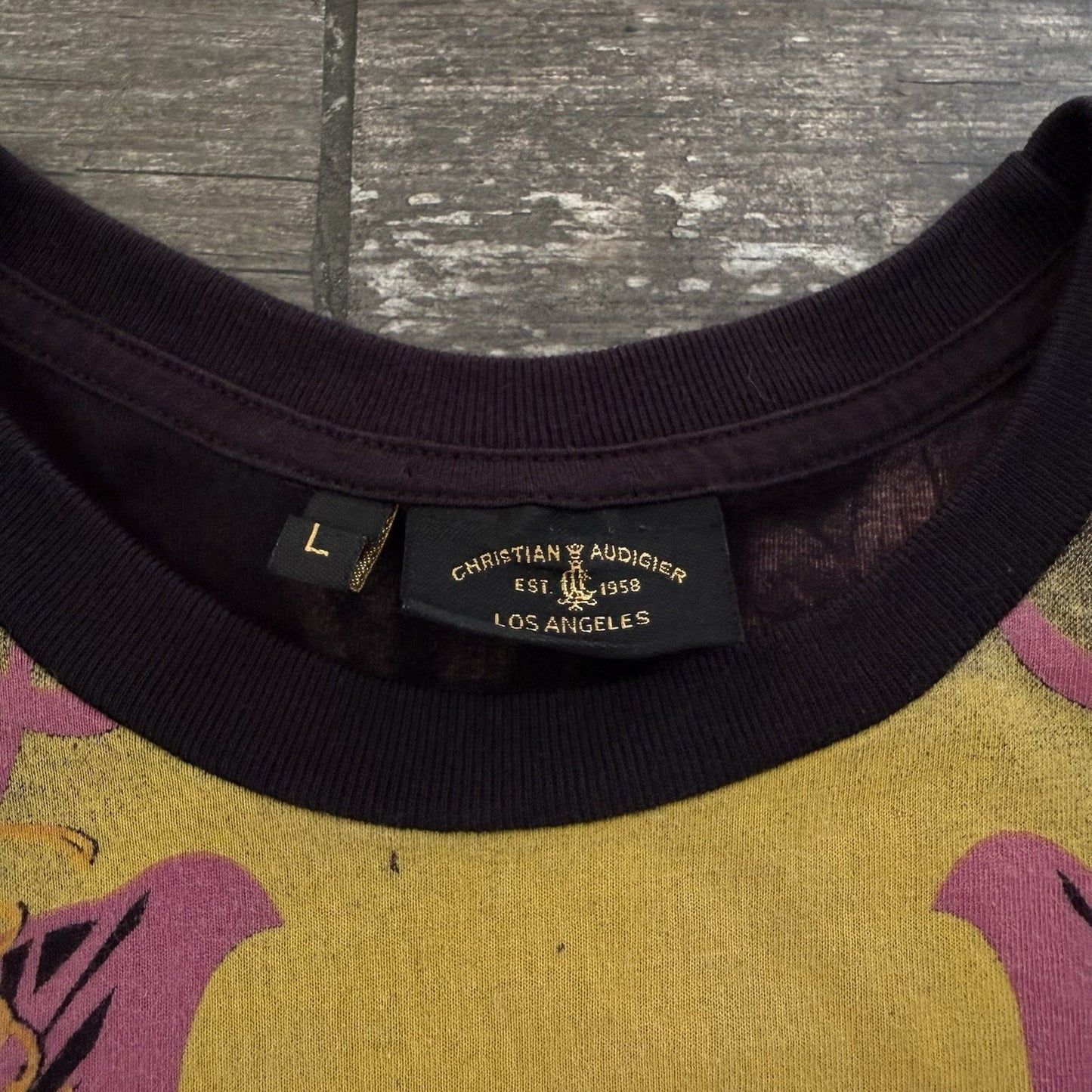 Y2K CHRISTIAN AUDIGIER TATTOO ALL OVER PRINT RHINESTONE BLACK T-SHIRT TEE SZ L Yesterday's Fits Clothing Fashion Vintage Streetwear Fashion Item