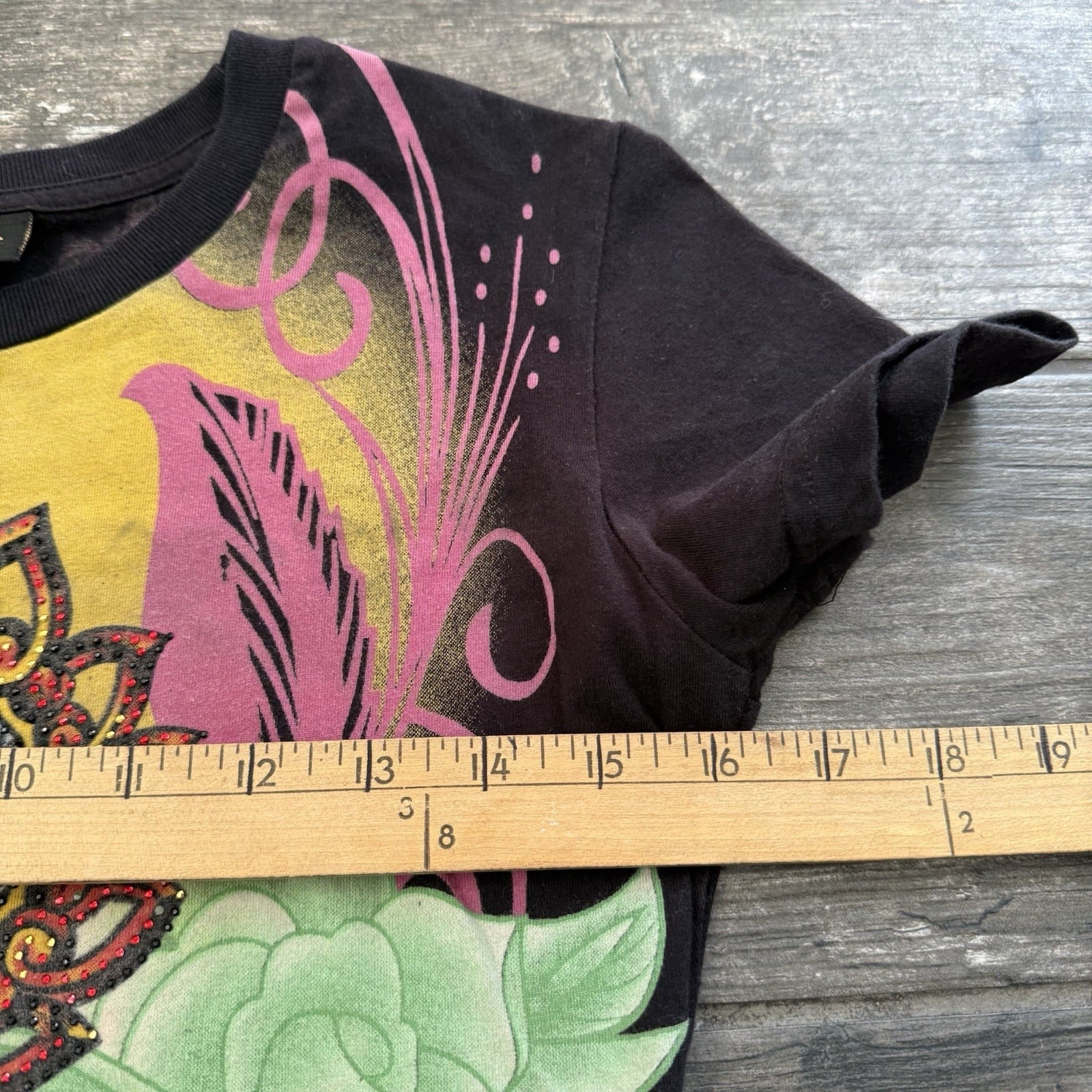 Y2K CHRISTIAN AUDIGIER TATTOO ALL OVER PRINT RHINESTONE BLACK T-SHIRT TEE SZ L Yesterday's Fits Clothing Fashion Vintage Streetwear Fashion Item
