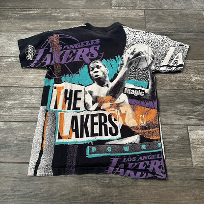 VTG 90s MAGIC JOHNSON TEES THE LAKERS AOP ALL OVER PRINT NBA BASKETBALL SHIRT L Yesterday's Fits Clothing Fashion Vintage Streetwear Fashion Item