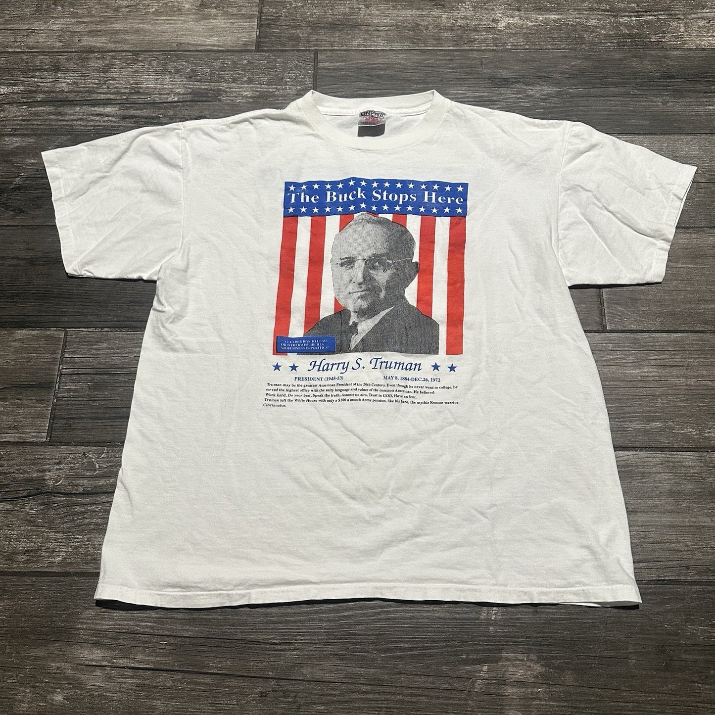 VTG 90s UNITED STATES PRESIDENT HARRY TRUMAN WHITE T-SHIRT TEE SZ XL Oneita Clothing Fashion Vintage Streetwear Fashion Item
