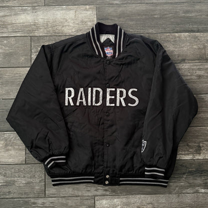 VTG LOS ANGELES RAIDERS BLACK SATIN FOOTBALL NFL GAME DAY JACKET SZ L TURBO ZONE Yesterday's Fits Clothing Fashion Vintage Streetwear Fashion Item