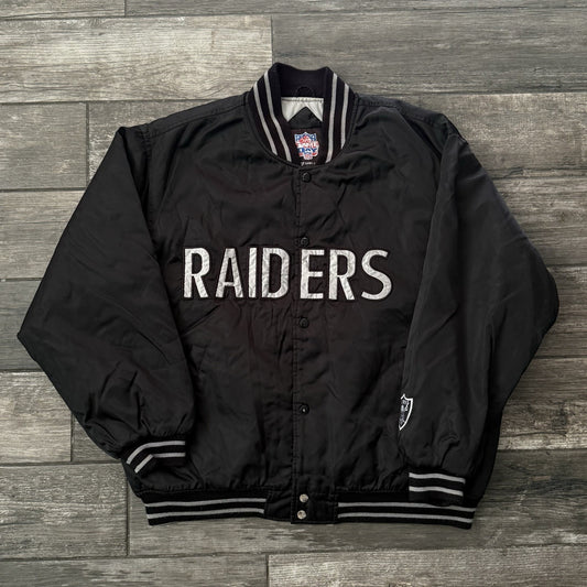 VTG LOS ANGELES RAIDERS BLACK SATIN FOOTBALL NFL GAME DAY JACKET SZ L TURBO ZONE Yesterday's Fits Clothing Fashion Vintage Streetwear Fashion Item