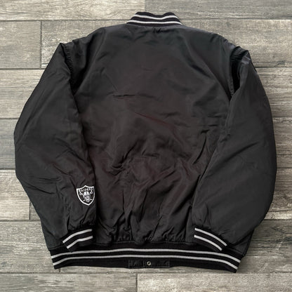 VTG LOS ANGELES RAIDERS BLACK SATIN FOOTBALL NFL GAME DAY JACKET SZ L TURBO ZONE Yesterday's Fits Clothing Fashion Vintage Streetwear Fashion Item
