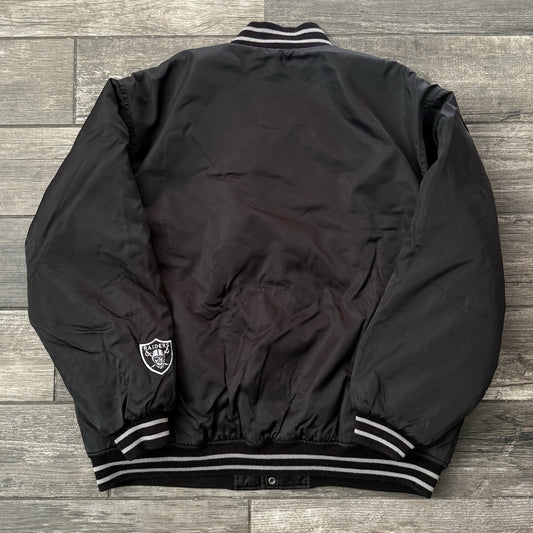 VTG LOS ANGELES RAIDERS BLACK SATIN FOOTBALL NFL GAME DAY JACKET SZ L TURBO ZONE Yesterday's Fits Clothing Fashion Vintage Streetwear Fashion Item
