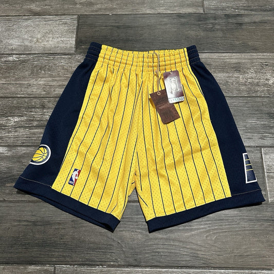 NWT MITCHELL & NESS INDIANA PACERS SWINGMAN BASKETBALL SHORTS YELLOW BLUE SZ S Yesterday's Fits Clothing Fashion Vintage Streetwear Fashion Item