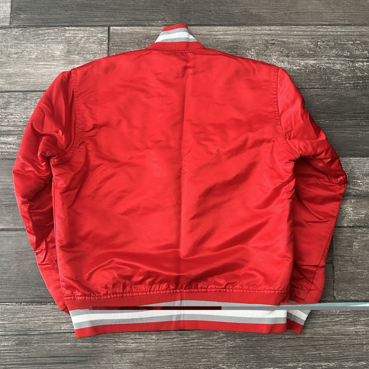 VTG STARTER UNLV RUNNIN REBELS SATIN BOMBER JACKER RED SILVER BUTTON UP SZ S Yesterday's Fits Clothing Fashion Vintage Streetwear Fashion Item