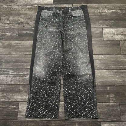 BIRTH OF ROYAL CHILD RHINESTONE FADED BLACK AOP JEANS PANTS CUSTOM BAGGY 42X32 Yesterday's Fits Clothing Fashion Vintage Streetwear Fashion Item