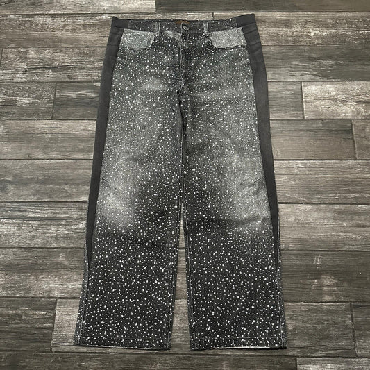 BIRTH OF ROYAL CHILD RHINESTONE FADED BLACK AOP JEANS PANTS CUSTOM BAGGY 42X32 Yesterday's Fits Clothing Fashion Vintage Streetwear Fashion Item
