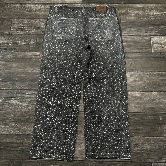 BIRTH OF ROYAL CHILD RHINESTONE FADED BLACK AOP JEANS PANTS CUSTOM BAGGY 42X32 Yesterday's Fits Clothing Fashion Vintage Streetwear Fashion Item