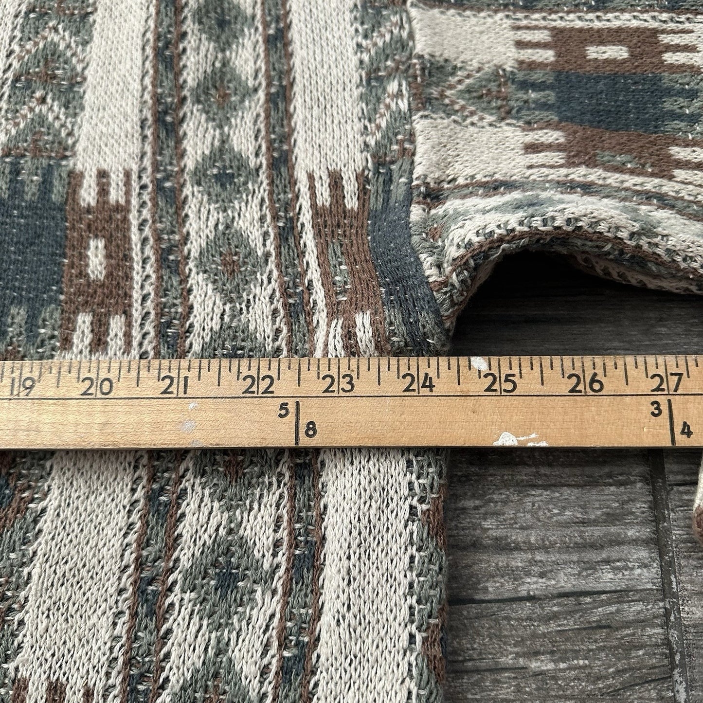 VTG 90s SALTY DOG GANT KNIT TEXTURED SWEATER BEIGE GREEN AZTEC SZ L LINEN BLEND