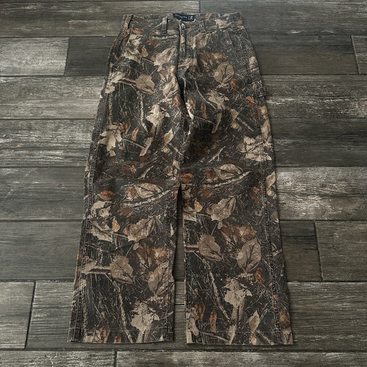 ABERCROMBIE & FITCH BAGGY CANVAS LEAF CAMO WIDE LEG PANTS SZ 29X30 BROWN Yesterday's Fits Clothing Fashion Vintage Streetwear Fashion Item
