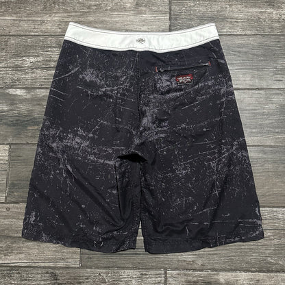 Y2K AFFLICTION AOP BLACK BAGGY BOARD SHORTS MEN’S 32 SWIM TRUNKS NO LINER RED Affliction Clothing Fashion Vintage Streetwear Fashion Item
