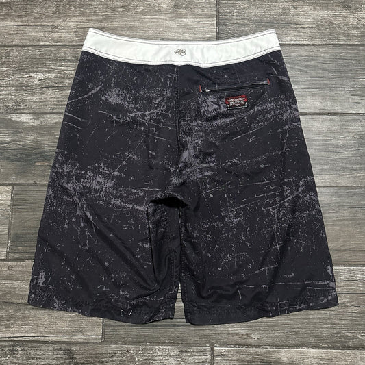 Y2K AFFLICTION AOP BLACK BAGGY BOARD SHORTS MEN’S 32 SWIM TRUNKS NO LINER RED Affliction Clothing Fashion Vintage Streetwear Fashion Item