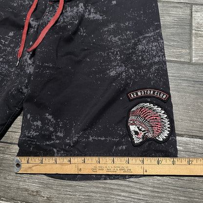 Y2K AFFLICTION AOP BLACK BAGGY BOARD SHORTS MEN’S 32 SWIM TRUNKS NO LINER RED Affliction Clothing Fashion Vintage Streetwear Fashion Item