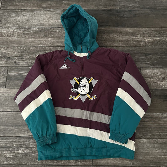 VTG APEX ONE ANAHEIM MIGHTY DUCKS PUFFER HOCKEY JACKET COAT SZ M Yesterday's Fits Clothing Fashion Vintage Streetwear Fashion Item