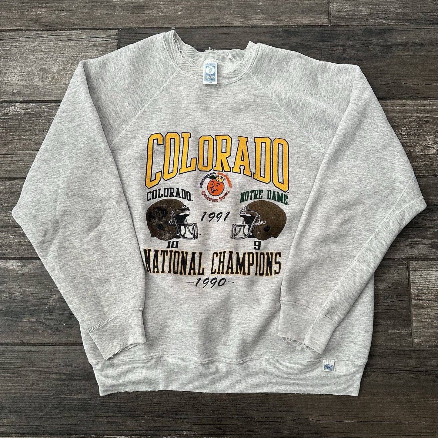 VTG 1990 COLORADO BUFFALOES ORANGE BOWL CHAMPS FOOTBALL SWEATSHIRT SZ L GREY Yesterday's Fits Clothing Fashion Vintage Streetwear Fashion Item