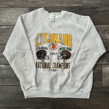 VTG 1990 COLORADO BUFFALOES ORANGE BOWL CHAMPS FOOTBALL SWEATSHIRT SZ L GREY Yesterday's Fits Clothing Fashion Vintage Streetwear Fashion Item