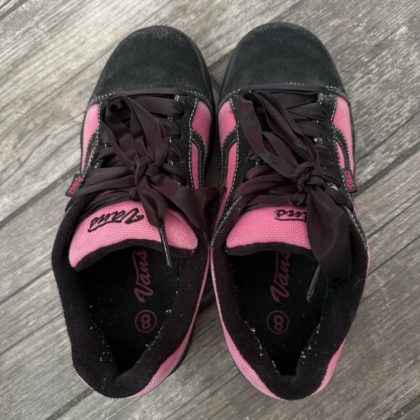 Y2K 2003 VANS HOT PINK BLACK PLATFORM CHUNKY SNEAKERS SATIN LACES SZ 8 WMNS Yesterday's Fits Clothing Fashion Vintage Streetwear Fashion Item