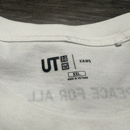 KAWS UNIQLO PEACE FOR ALL WHITE T-SHIRT SZ XXL WORLD HANDS SHORT SLEEVE Yesterday's Fits Clothing Fashion Vintage Streetwear Fashion Item