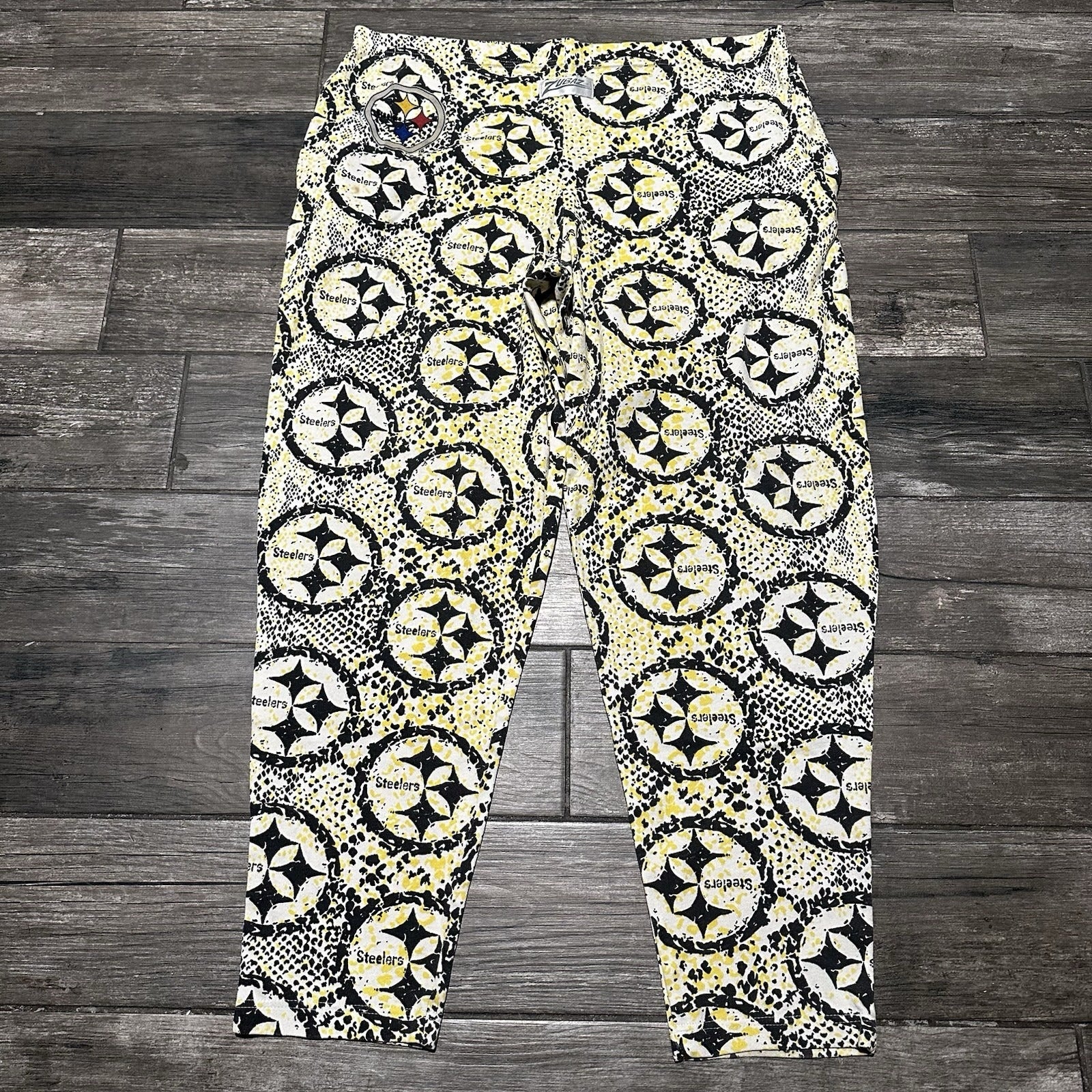 VTG ZUBAZ PITTSBURGH STEELERS AOP ALL OVER PRINT SWEATS PANTS SZ L BLACK YELLOW Yesterday's Fits Clothing Fashion Vintage Streetwear Fashion Item