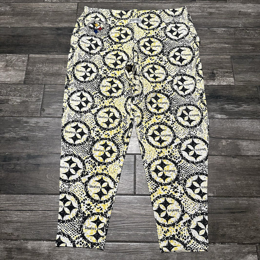 VTG ZUBAZ PITTSBURGH STEELERS AOP ALL OVER PRINT SWEATS PANTS SZ L BLACK YELLOW Yesterday's Fits Clothing Fashion Vintage Streetwear Fashion Item