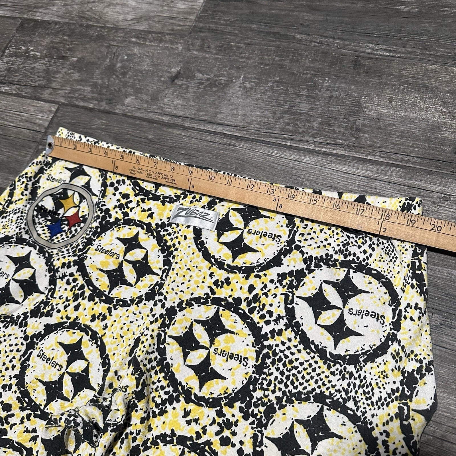 VTG ZUBAZ PITTSBURGH STEELERS AOP ALL OVER PRINT SWEATS PANTS SZ L BLACK YELLOW Yesterday's Fits Clothing Fashion Vintage Streetwear Fashion Item