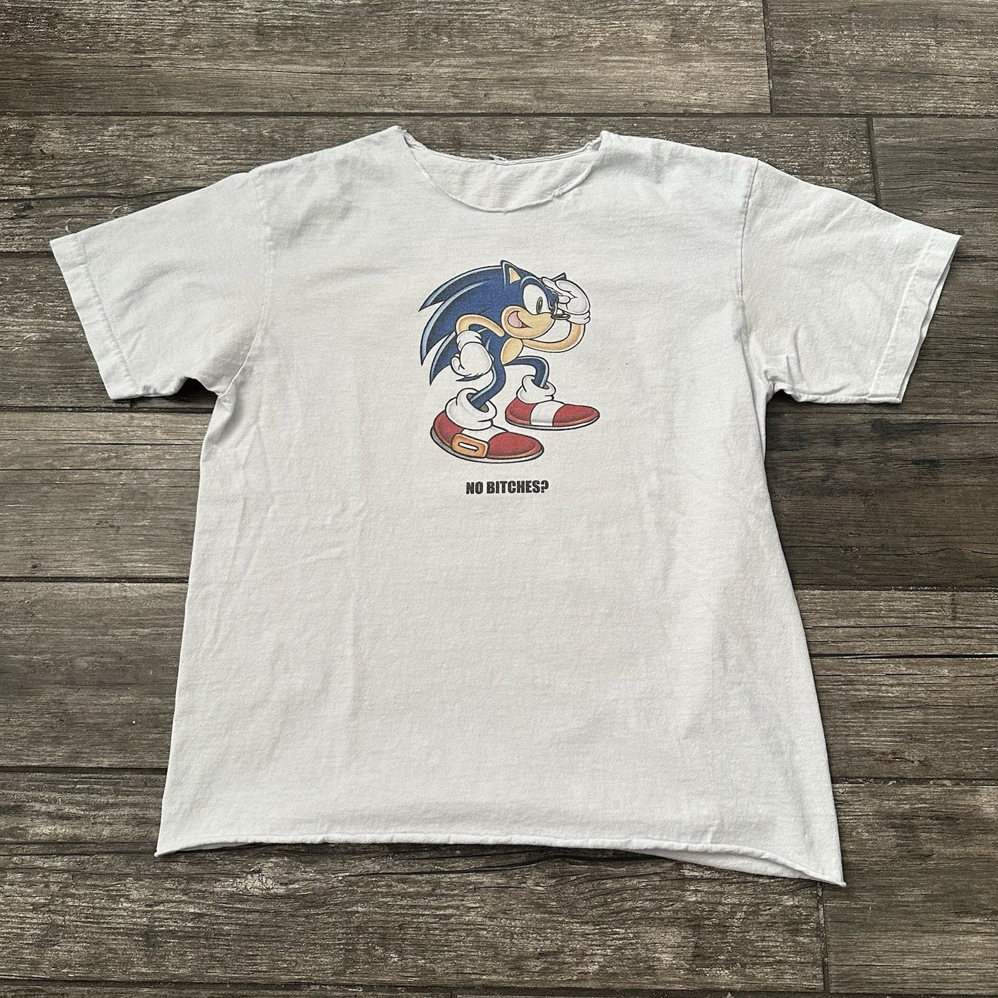 CARTOON SONIC THE HEDGEHOG NO B*TCHES? PARODY WHITE CHOPPED T-SHIRT