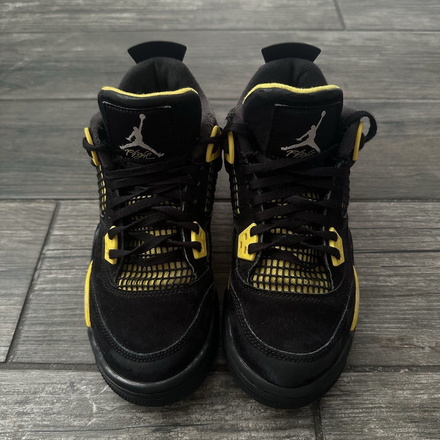 2023 AIR JORDAN 4 THUNDER BLACK YELLOW 408452-017 GS SZ 4.5Y NO BOX SNEAKERS