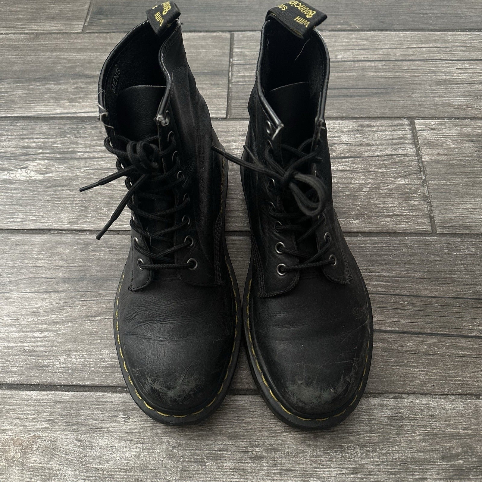 VTG DR MARTENS ORIGINAL BOOTS BLACK LEATHER DISTRESSED FITS SZ 8 NO BOX Yesterday's Fits Clothing Fashion Vintage Streetwear Fashion Item
