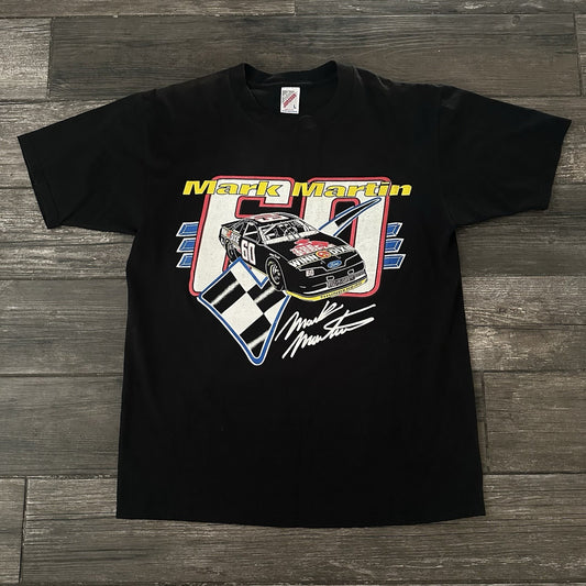 VTG NASCAR MARK MARTIN RACING BLACK T-SHIRT TEE L USA FOTL SHORT SLEEVE GRAPHIC Yesterday's Fits Clothing Fashion Vintage Streetwear Fashion Item