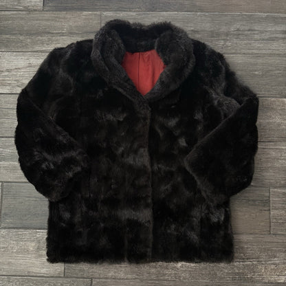 VTG 70'S USA MADE MINK FUR COAT DARK BROWN RED LINING FITS SZ L/XL WMNS Yesterday's Fits Clothing Fashion Vintage Streetwear Fashion Item